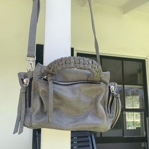 Gray Leather Crossbody with Silver Zippers